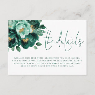 Carte D'accompagnement Emerald Gold Florals QR Code Détails Mariage