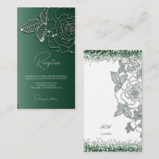 Carte D'accompagnement Emerald green Argent floral Elégant mariage