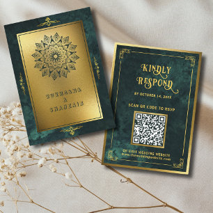 Carte D'accompagnement Emerald Green Code QR RSVP Mariage Site Web