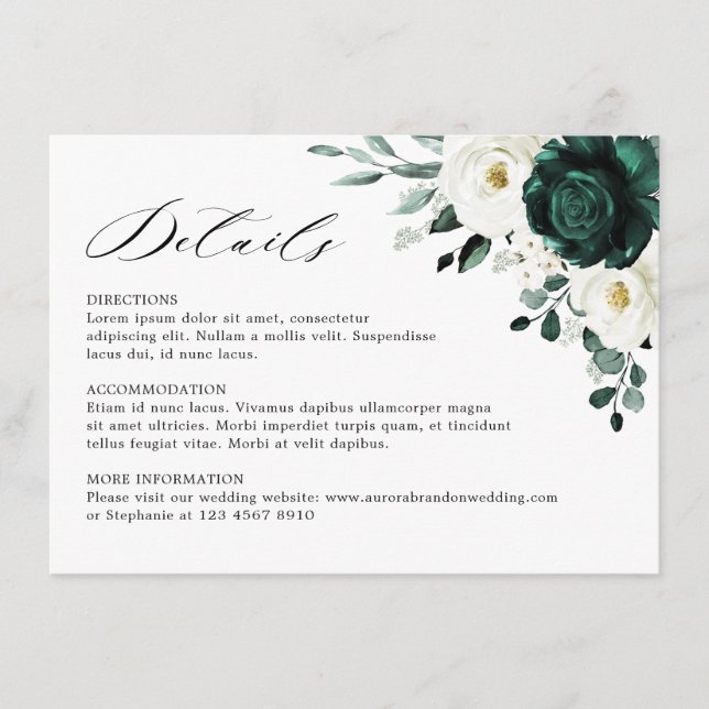 Carte D'accompagnement Emerald Green Eucalyptus Blanc Floral Mariage (Devant)