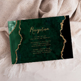 Carte D'accompagnement Emerald Green Gold Agate Script Mariage Réception