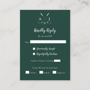 Carte D'accompagnement Emerald Green Modern Minimaliste Mariage de golf