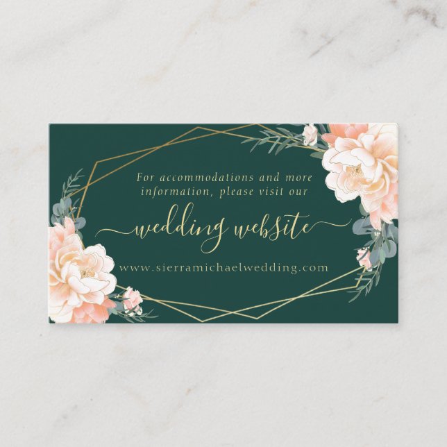 Carte D'accompagnement Emerald Green Peach Gold Floral Mariage Website (Devant)