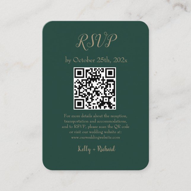 Carte D'accompagnement Emerald Green Petit mariage vertical RSVP QR Code (Devant)