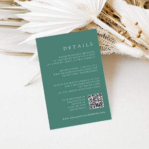 Carte D'accompagnement Emerald Green QR Code RSVP & Mariage Détails