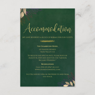 Carte D'accompagnement Emerald Green Velvet Mariage Hébergement Week-end