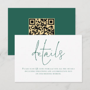 Carte D'accompagnement Emerald Green Writing QR Code Détails du Mariage