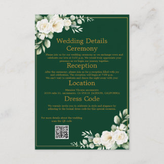 Carte D'accompagnement Emerald Winter Elegant Floral Wedding Details QR
