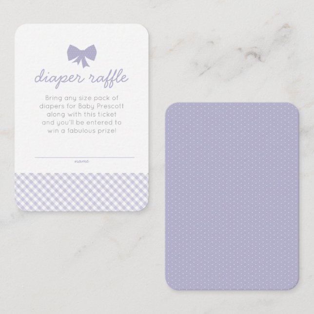 Carte D'accompagnement en vichy baby shower violet billet de tirage au so (Devant / Derrière)