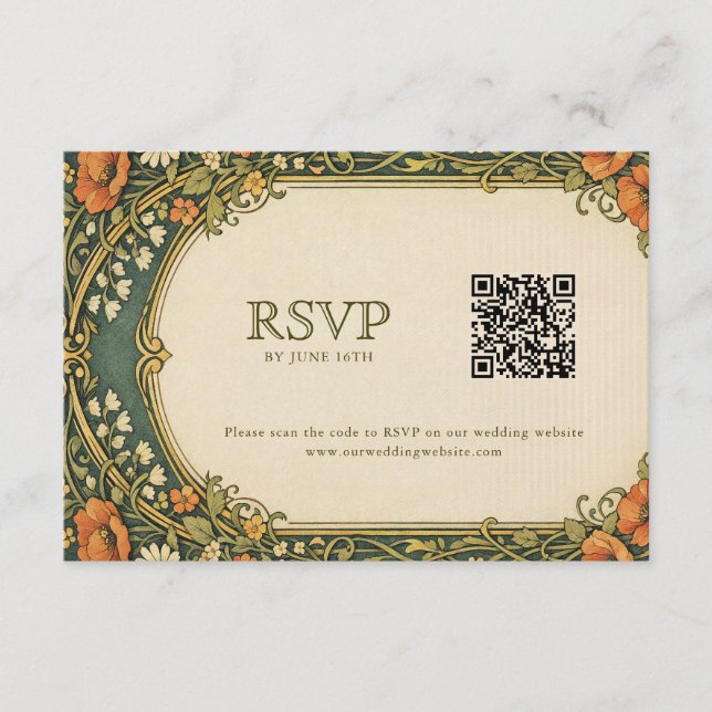 Carte D'accompagnement Enchanted Forest Art Nouveau RSVP with QR Code (Devant)