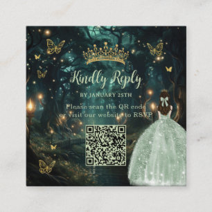 Carte D'accompagnement Enchantée Forêt Vert Quinceañera QR RSVP