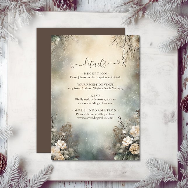 Carte D'accompagnement Enchanter Jardin d'hiver Détails du Mariage Floral (Enchanting Winter Garden Floral Wedding Details Enclosure Card)