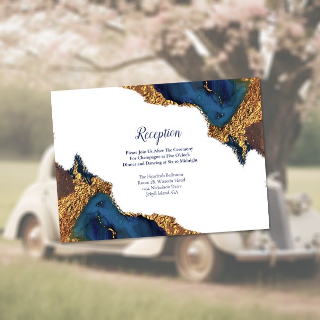 Carte D'accompagnement Enchanter la réception de mariage en or bleu Abstr (Créateur téléchargé)