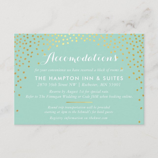 Carte D'accompagnement ENCLOS chic rustique mini confetti menthe or (Devant)