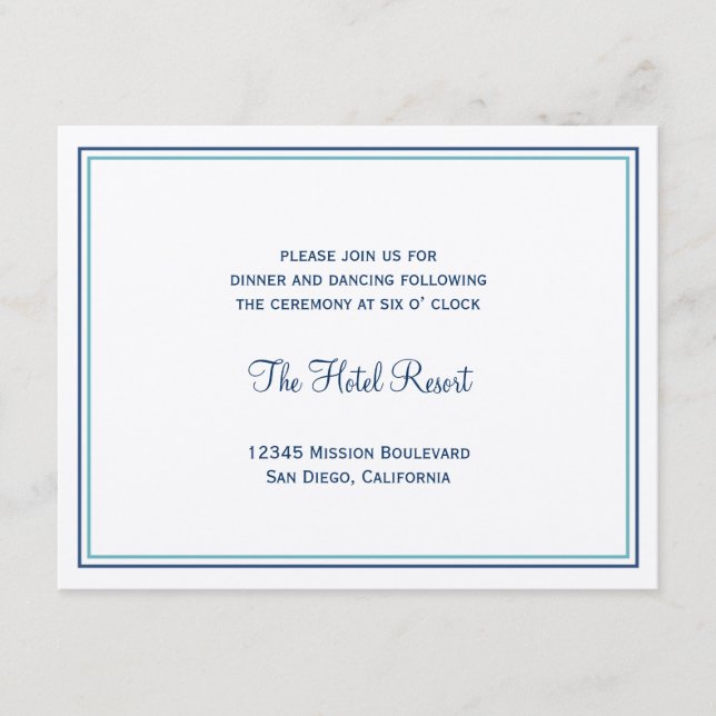 Carte D'accompagnement Enclos de réception de mariage coquillage bleu (Devant)