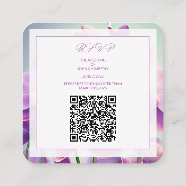 Carte D'accompagnement Enclosure de code QR de mariage floral Orchidées v (Dos)
