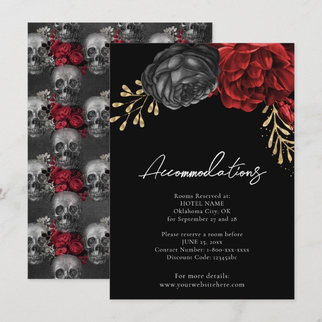 Carte D'accompagnement Enclosure de logement de mariage floral rouge goth (Devant / Derrière)