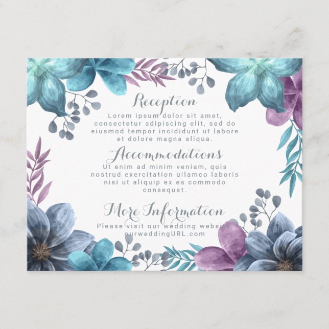 Carte D'accompagnement Enclosure de mariage floral aquarelle bleu poussié (Devant)