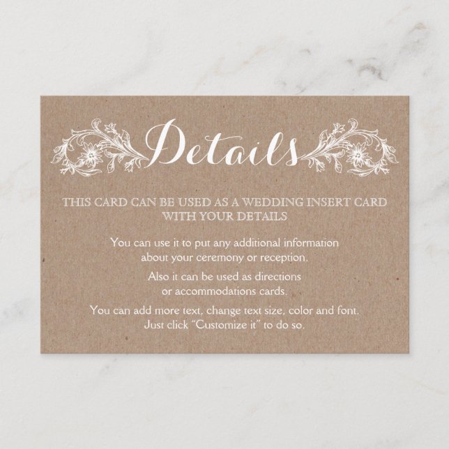 Carte D'accompagnement encre blanche sur mariage de carton kraft (Devant)