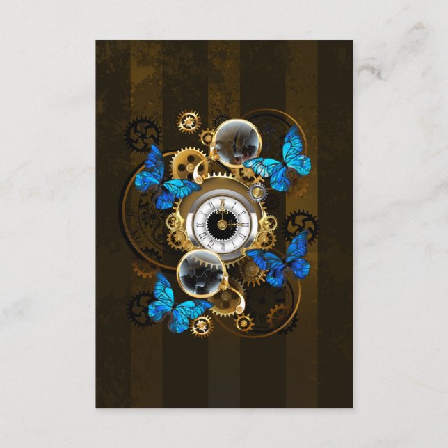 Carte D'accompagnement Engrenages à vapeur et papillons bleus (Devant)
