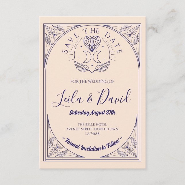 Carte D'accompagnement Enregistrer La Date Tarot Moon Crystal Hearts Mari (Devant)