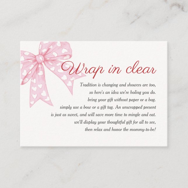 Carte D'accompagnement Enveloppement Baby shower Fille Bow Rose En Clair (Devant)