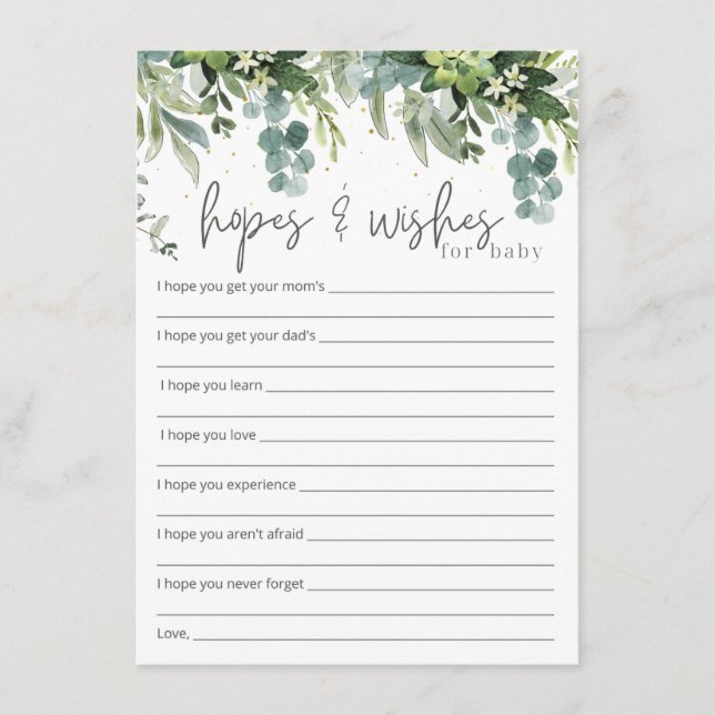 Carte D'accompagnement Espoirs et souhaits pour Baby shower bébé Insertio (Devant)