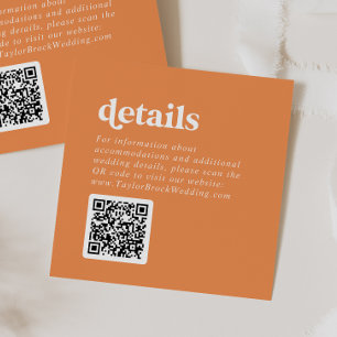 Carte D'accompagnement Été rétro Détails du Mariage de code QR orange