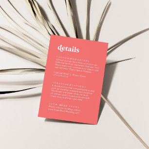 Carte D'accompagnement Été rétro Détails du Mariage rose chaud