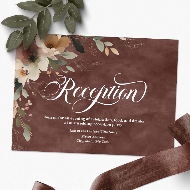 Carte D'accompagnement Ethereal Elegance Rustic Garnet Wedding Réception (Continue the celebration—our elegant reception cards guide guests from vows to festivities.)