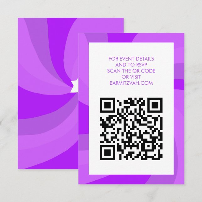 Carte D'accompagnement Étoile moderne de David QR Code Bar Bat mitzvah (Devant / Derrière)