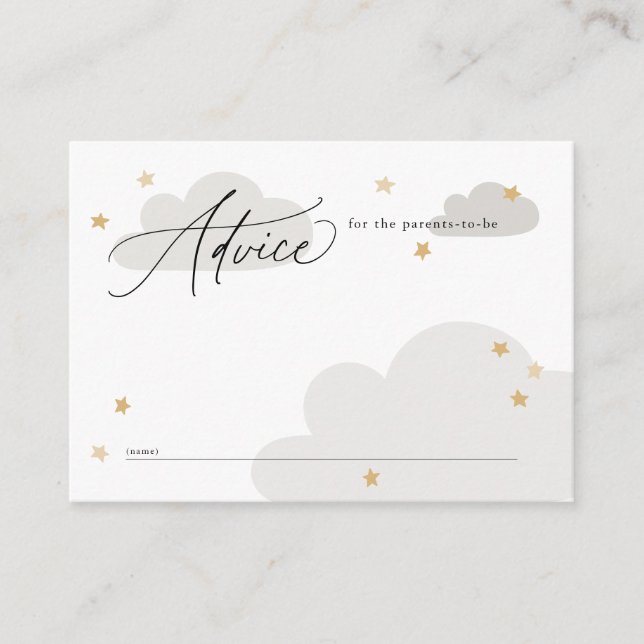 Carte D'accompagnement Etoiles et nuages Gris Baby shower Conseils (Devant)