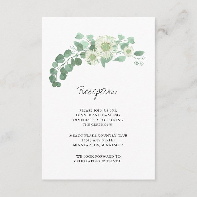 Carte D'accompagnement Eucalyptus Blooming Greens Réception de mariage (Devant)