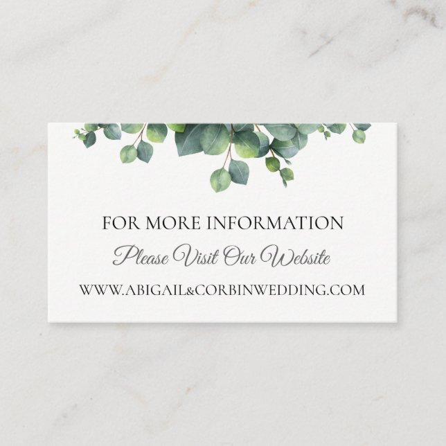 Carte D'accompagnement Eucalyptus Bouquet Mariage Détails du site web (Devant)