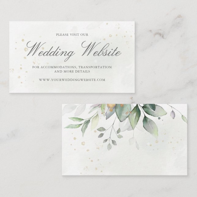 Carte D'accompagnement Eucalyptus Feuille Greenery Gold Mariage Website (Devant / Derrière)