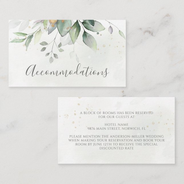 Carte D'accompagnement Eucalyptus Feuille Verdure Mariage Hébergement (Devant / Derrière)
