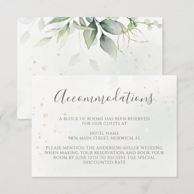 Carte D'accompagnement Eucalyptus Feuille Verdure Mariage Hébergements (Devant / Derrière)