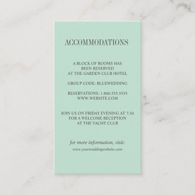 Carte D'accompagnement Eucalyptus frais feuille mariage HÉBERGEMENT (Devant)