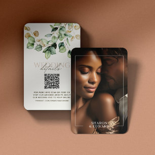 Carte D'accompagnement Eucalyptus Green & Gold Photo QR Code Mariage RSVP