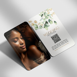Carte D'accompagnement Eucalyptus Green & Gold Photo QR Code Mariage RSVP