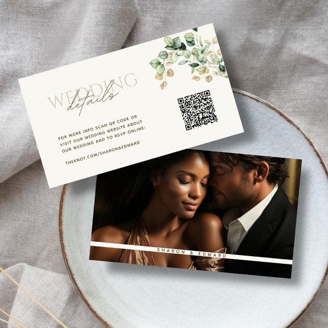 Carte D'accompagnement Eucalyptus Green & Gold Photo QR Code Mariage RSVP (Créateur téléchargé)