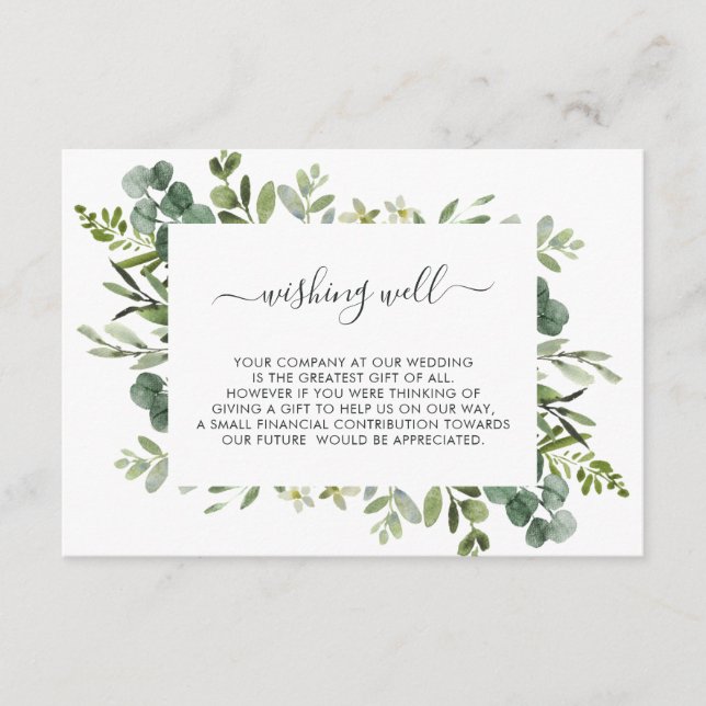 Carte D'accompagnement Eucalyptus Green Mariages Feuille Wishing well (Devant)