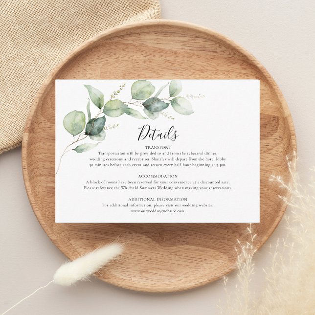 Carte D'accompagnement Eucalyptus Greenery Détails du Mariage (Eucalyptus Greenery Wedding Details Enclosure Card)
