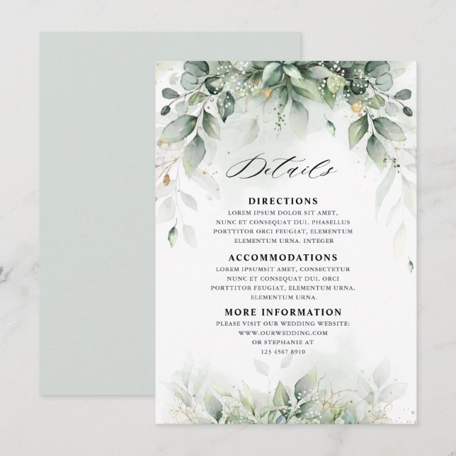 Carte D'accompagnement Eucalyptus Greenery Gum Botanique Détails du Maria (Devant / Derrière)