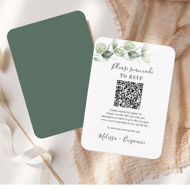 Carte D'accompagnement Eucalyptus Greenery QR Code RSVP Mariage Simple (Eucalyptus Greenery QR Code RSVP Wedding Simple Enclosure Card)