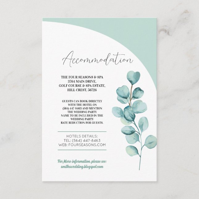 Carte D'accompagnement Eucalyptus Mariage Mint Feuilles (Devant)