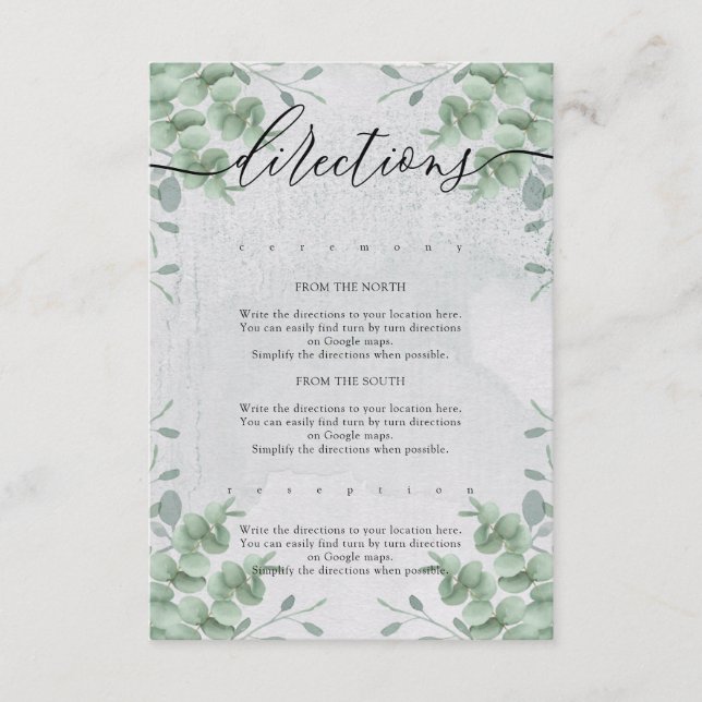 Carte D'accompagnement Eucalyptus Moderne Simple Mariage Directions (Devant)