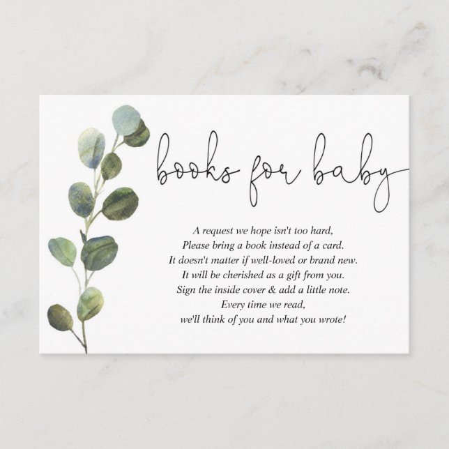 Carte D'accompagnement Eucalyptus noir blanc baby shower demande fr (Devant)