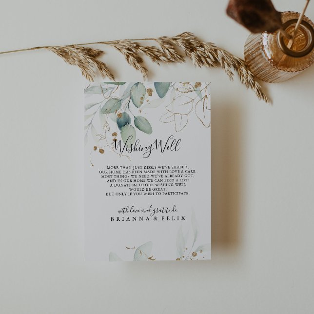 Carte D'accompagnement Eucalyptus or Calligraphie Mariage Wishing well (Créateur téléchargé)