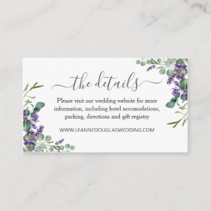 Carte D'accompagnement Eucalyptus Purple Lavender Flowers Détails du Mari